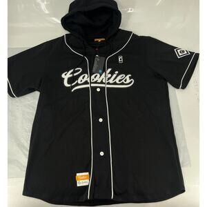 Cookies Hoodie Sz XL Black Pack Talk Button Front Baseball Jersey NWT AB20
